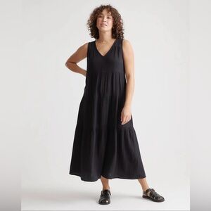 Quince Organic Cotton Gauze Black Tiered Maxi Dress XL